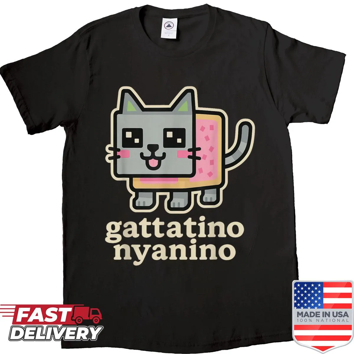 Funny cat meme shirt featuring Gattatino Nyanino