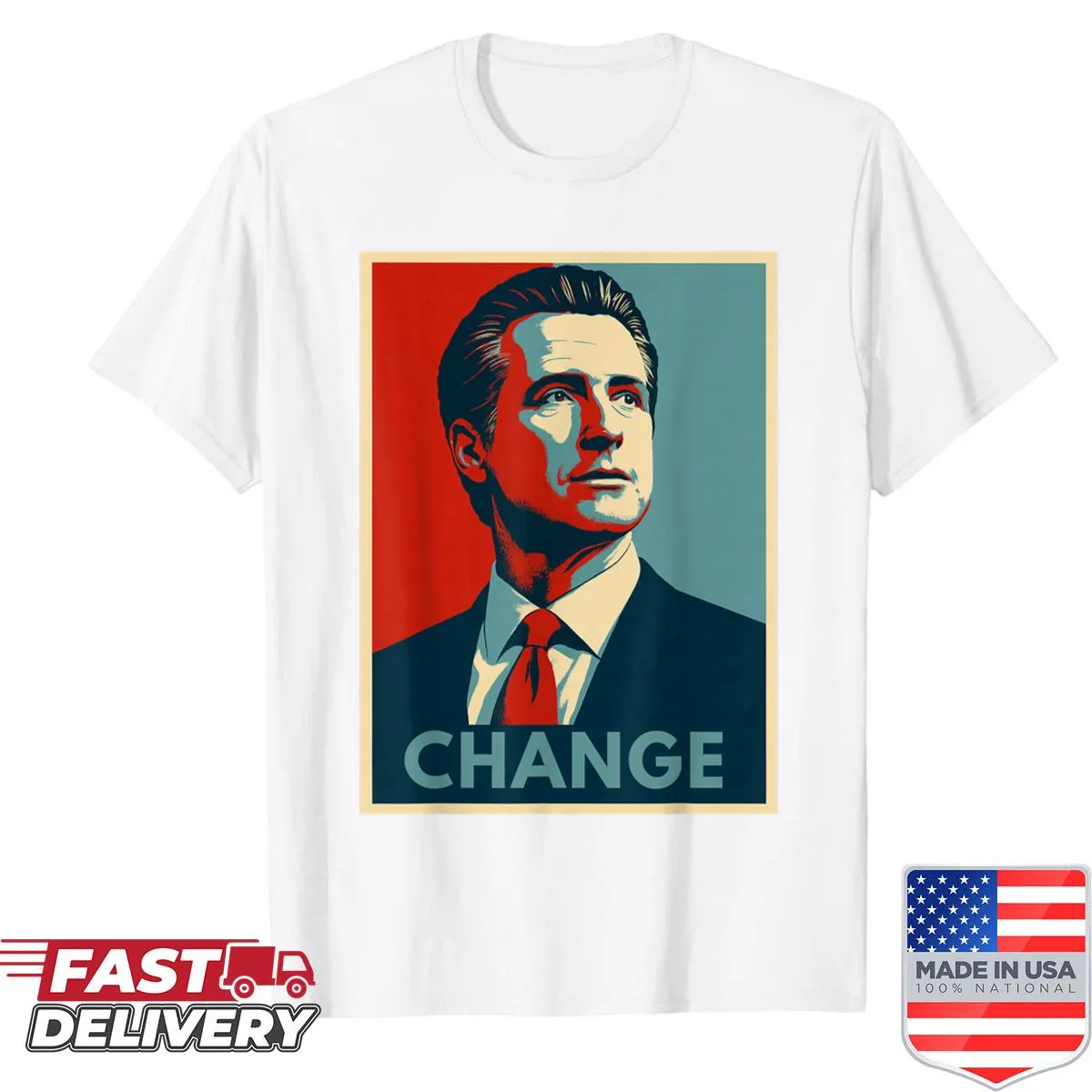 Inspirational shirt with typographic design referencing Gavin Newsom
