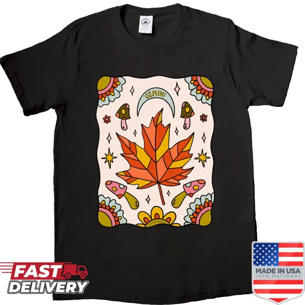 Minimalist Gemini shirt with leaf graphic