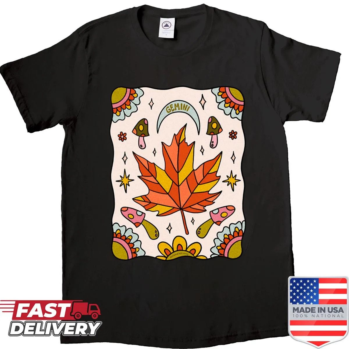 Minimalist Gemini shirt with leaf graphic