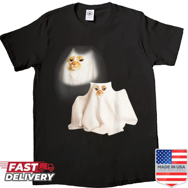 Ghost kitten cartoon Halloween shirt with wizard elements