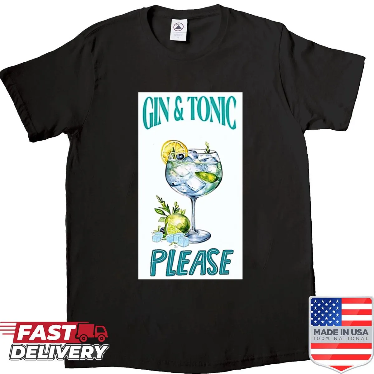 Shirt with playful typography saying 'Gin Tonic Please'.