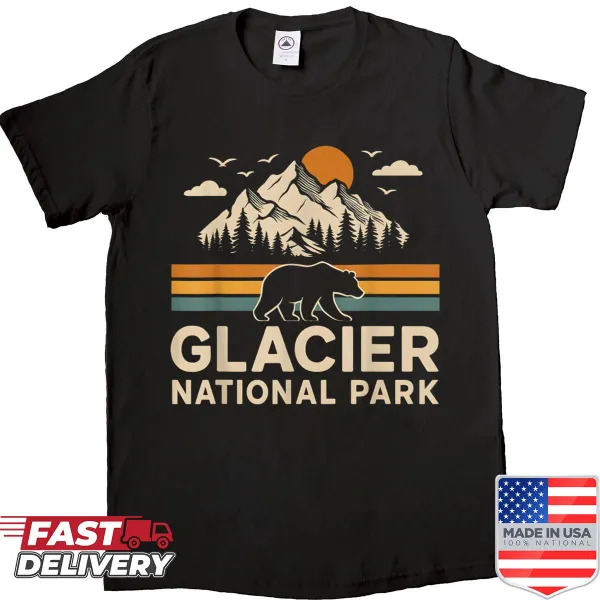 Retro hiking shirt with Glacier National Park design