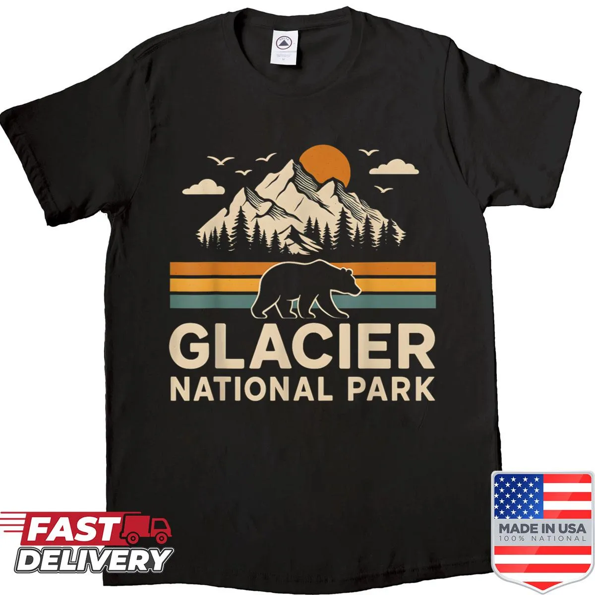 Retro hiking shirt with Glacier National Park design