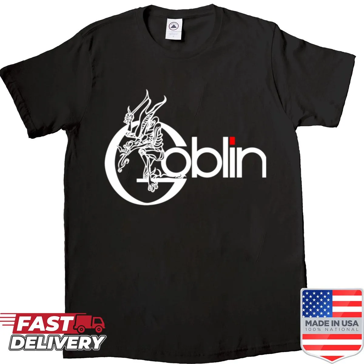 Vintage-style Goblin Rock Band t-shirt with a creative design.