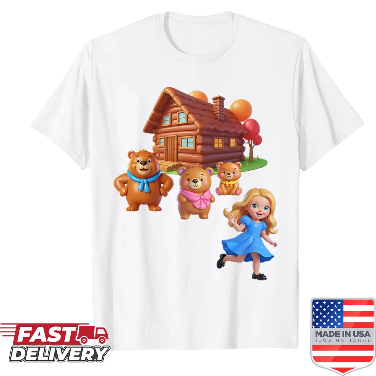 Family-friendly shirt featuring Goldilocks and the Three Bears