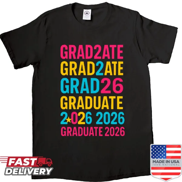 Graduation shirt with 'Graduate 2026' text for proud seniors.
