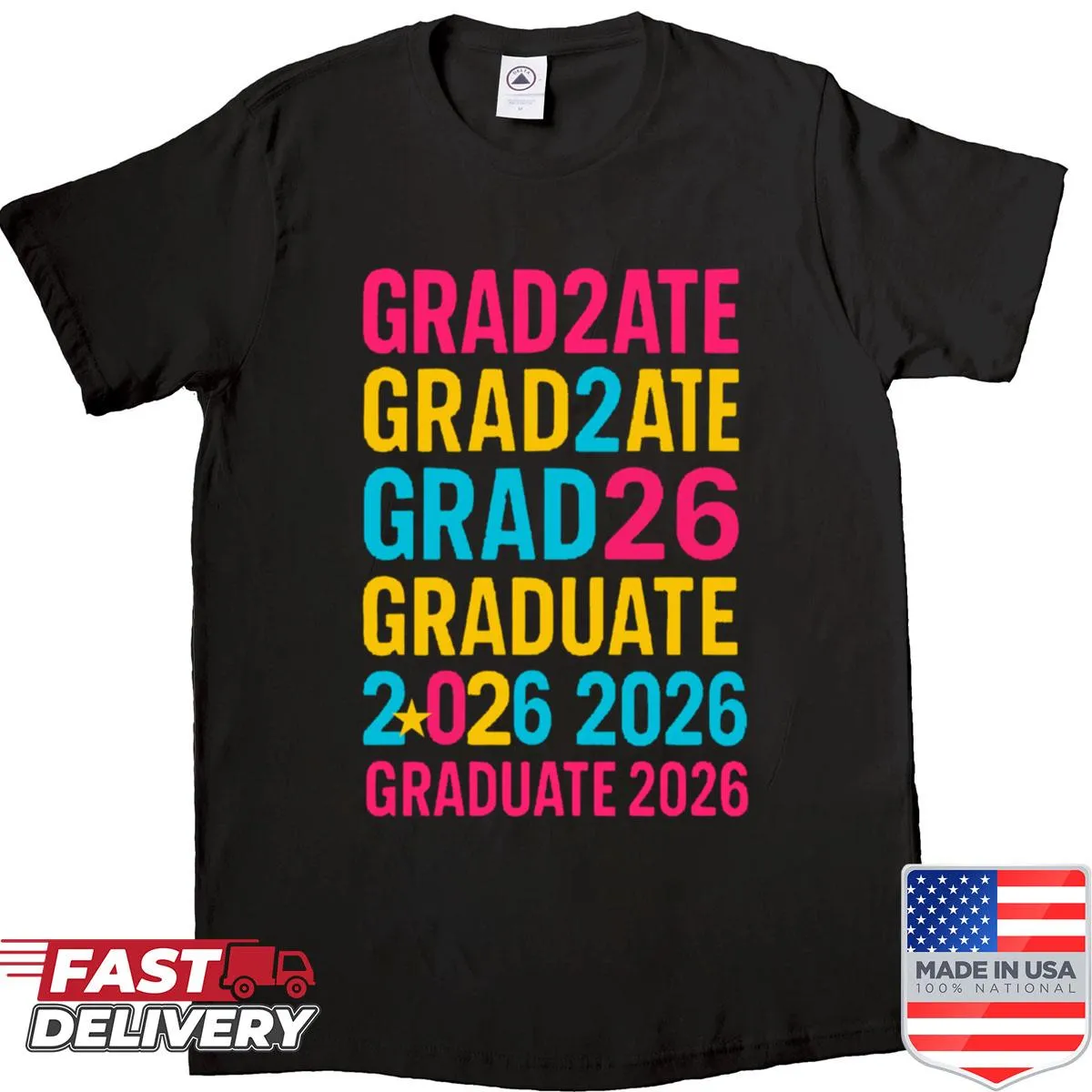 Graduation shirt with 'Graduate 2026' text for proud seniors.