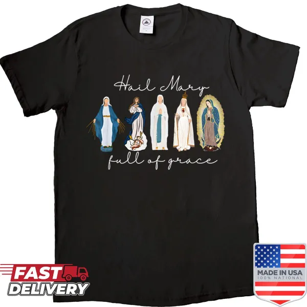 Typography shirt featuring the Hail Mary prayer in elegant design.