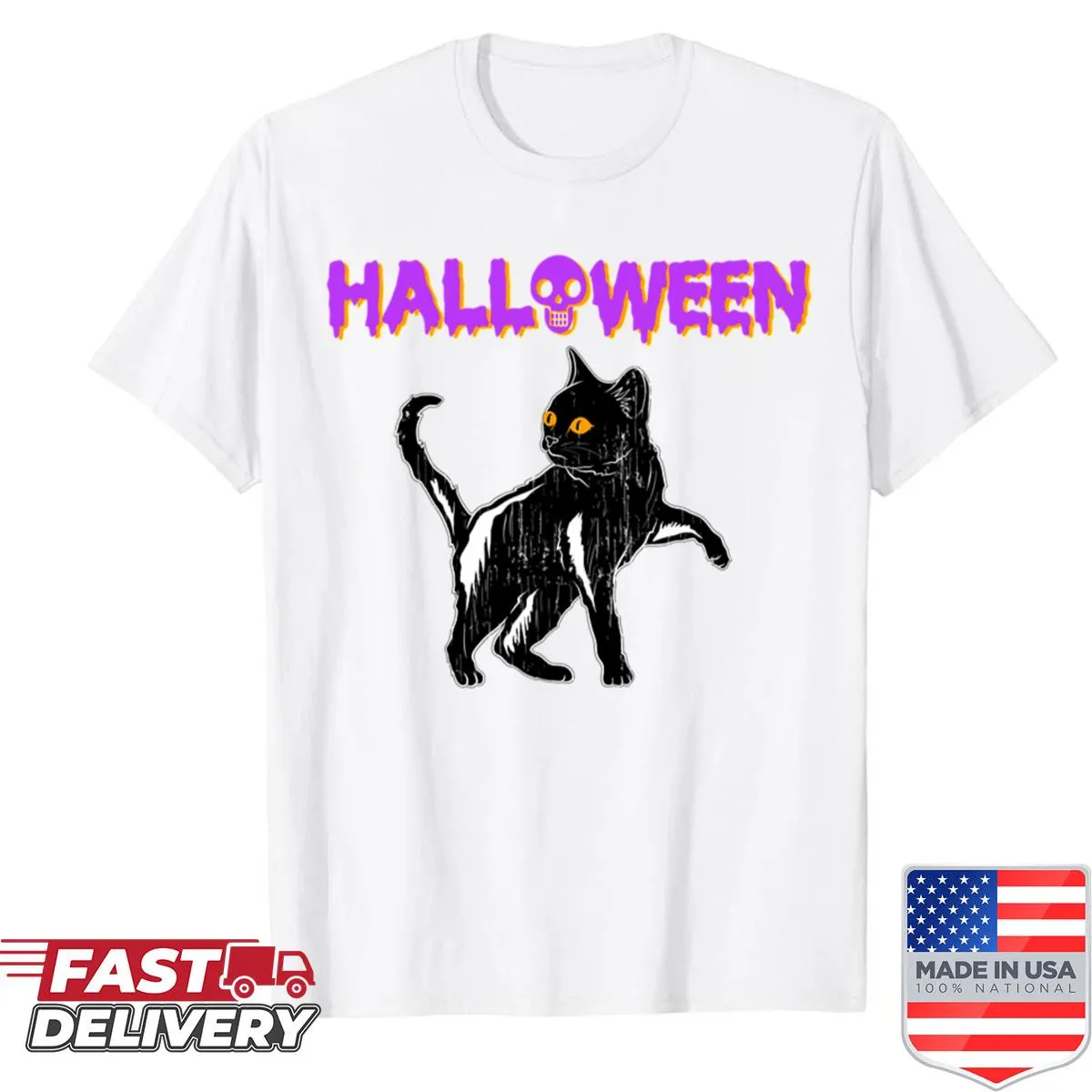 Whimsical black cat design for Halloween shirt
