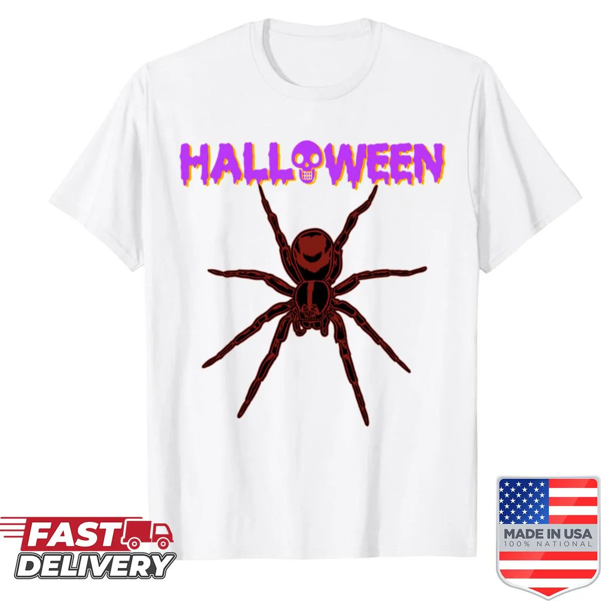 Graphic tee featuring a bloody spider for Halloween