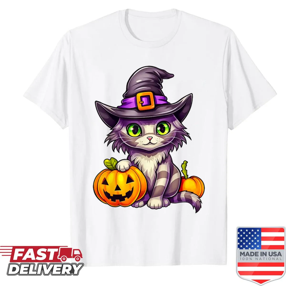 Retro Halloween cat with pumpkin design