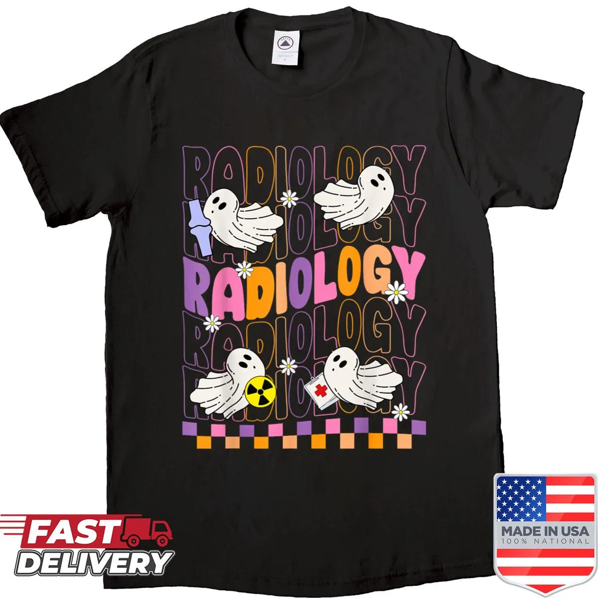 Radiology-themed Halloween shirt with tech and festive graphics