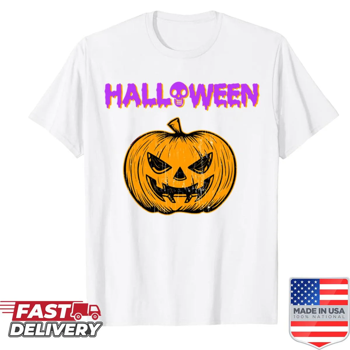 Cartoon Jack O' Lantern shirt with a scary face design