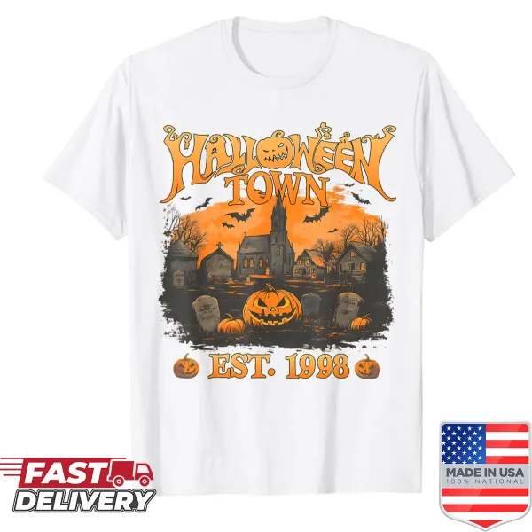 Vintage-style Halloween Town shirt with spooky pumpkin and ghost graphic