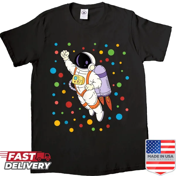 Kids t-shirt with astronaut design and colorful polka dots for fun occasions