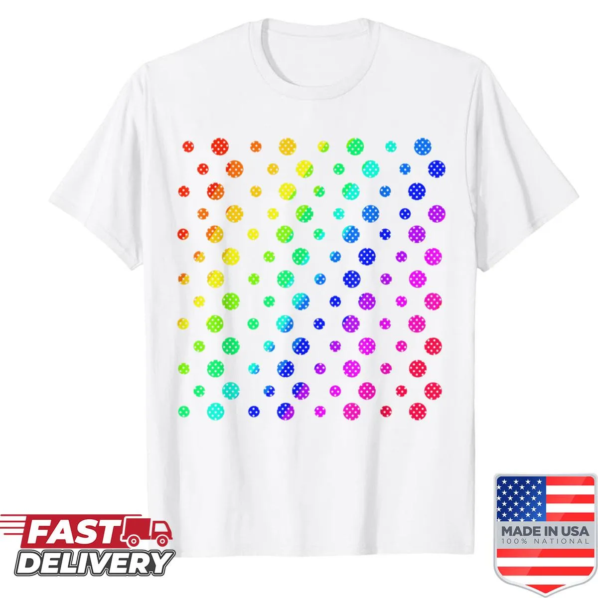Colorful polka dots design on a Happy Dot Day shirt for kids