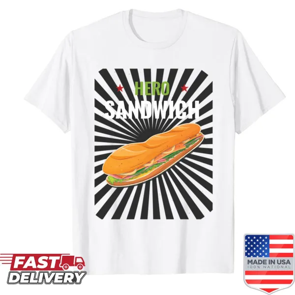 Playful T-shirt featuring a cartoon hero sandwich