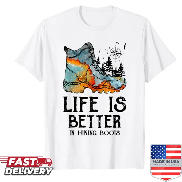 Vintage hiking boots graphic on a t-shirt