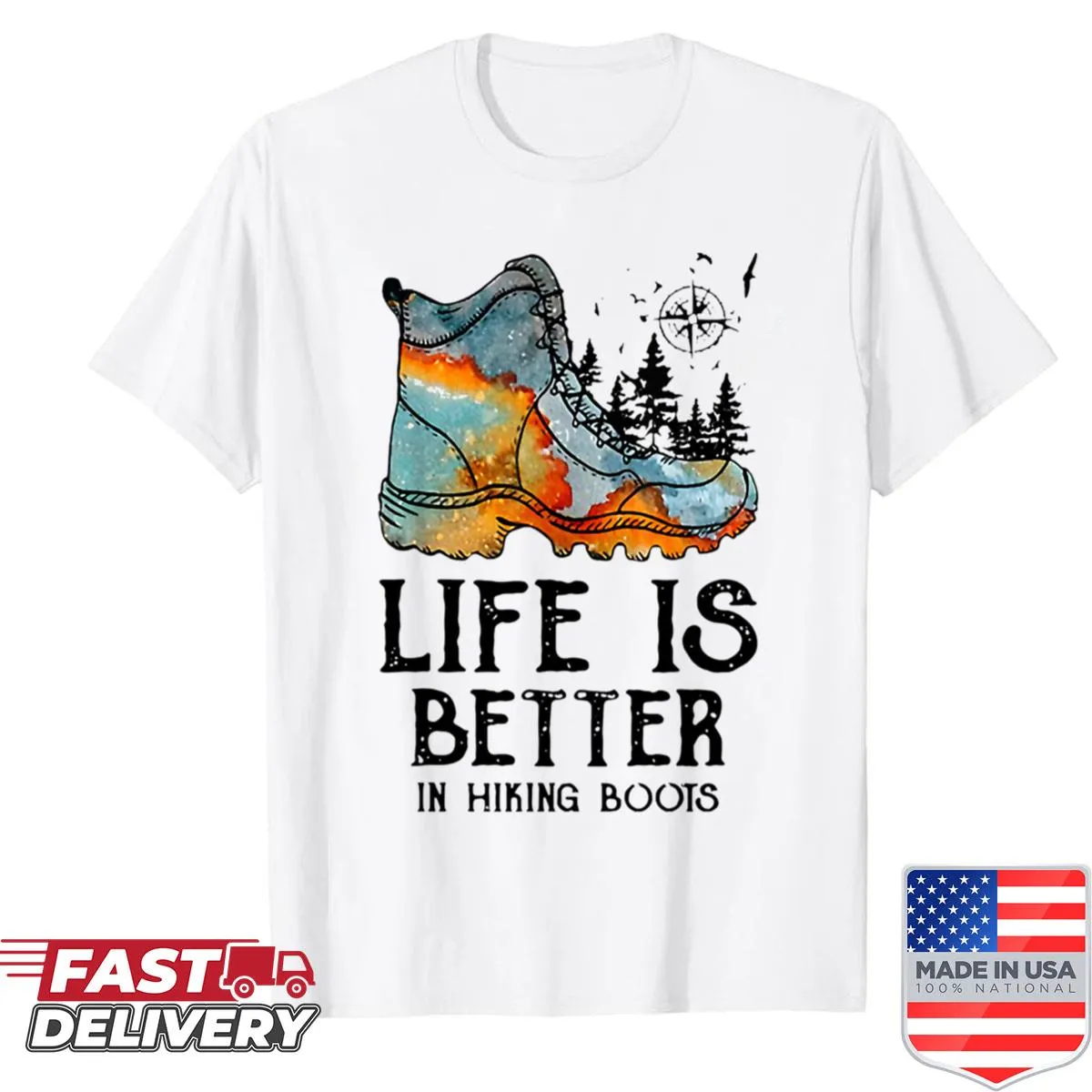 Vintage hiking boots graphic on a t-shirt