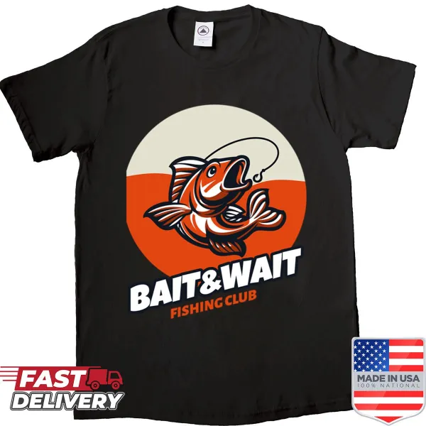Baitwait fishing-themed graphic t-shirt
