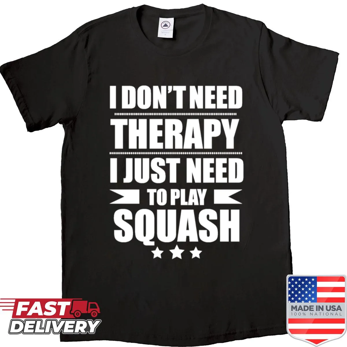Squash t-shirt with bold text and racket graphic for squash players