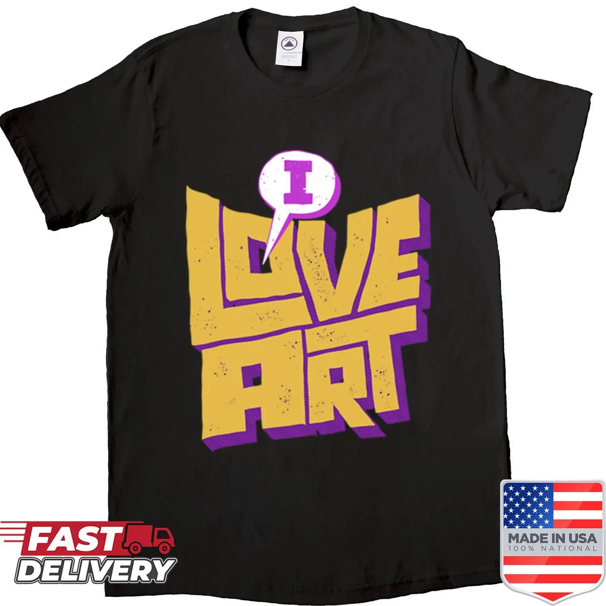 I Love Art shirt featuring graphic of art tools arranged playfully