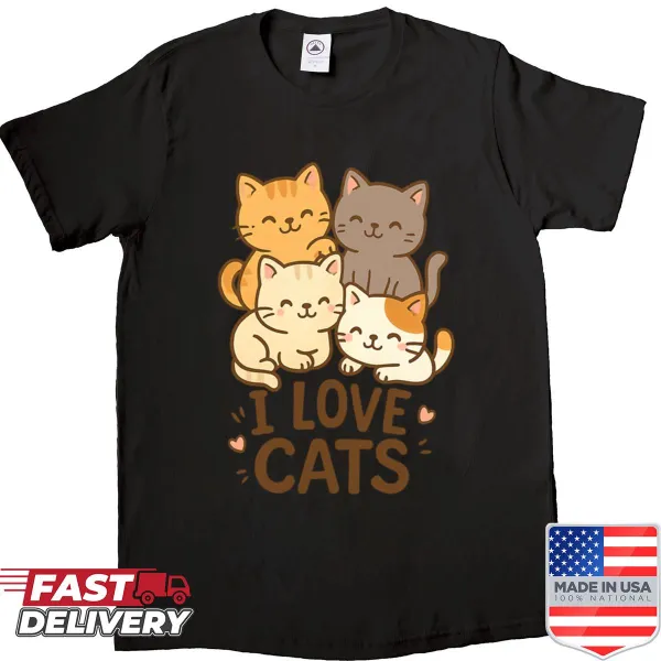 Cute cartoon cat family graphic on a T-shirt