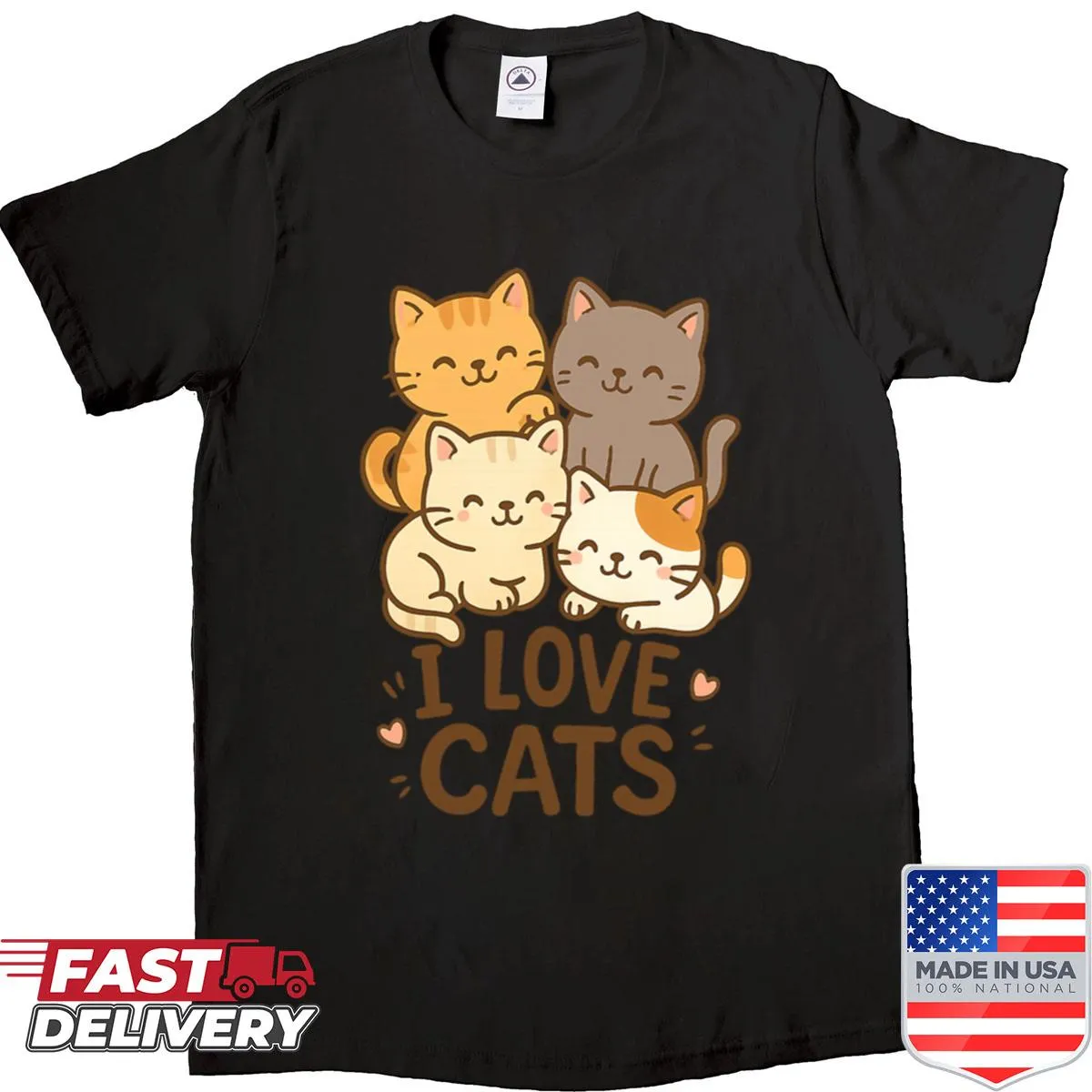 Cute cartoon cat family graphic on a T-shirt