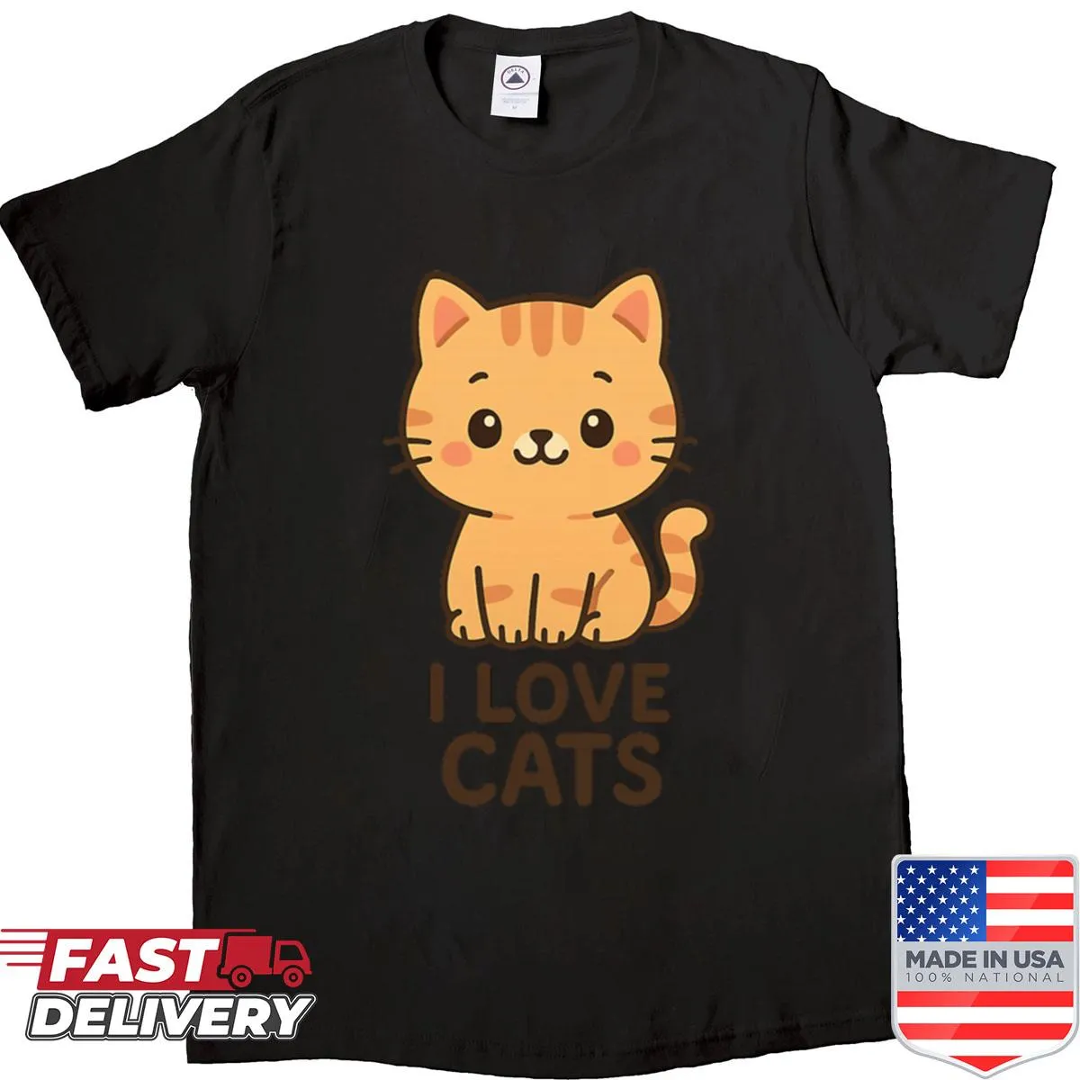 Cute orange kitten cartoon design on a shirt for cat lovers