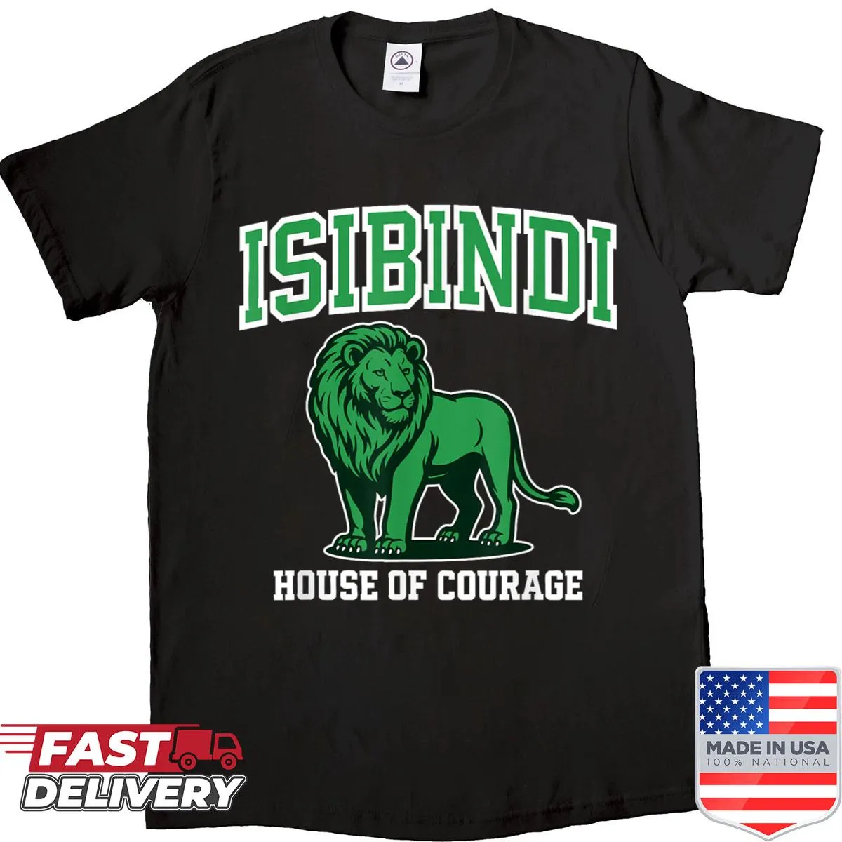 Funny lion t-shirt with 'Isibindi House Of Courage Spirit Team' text