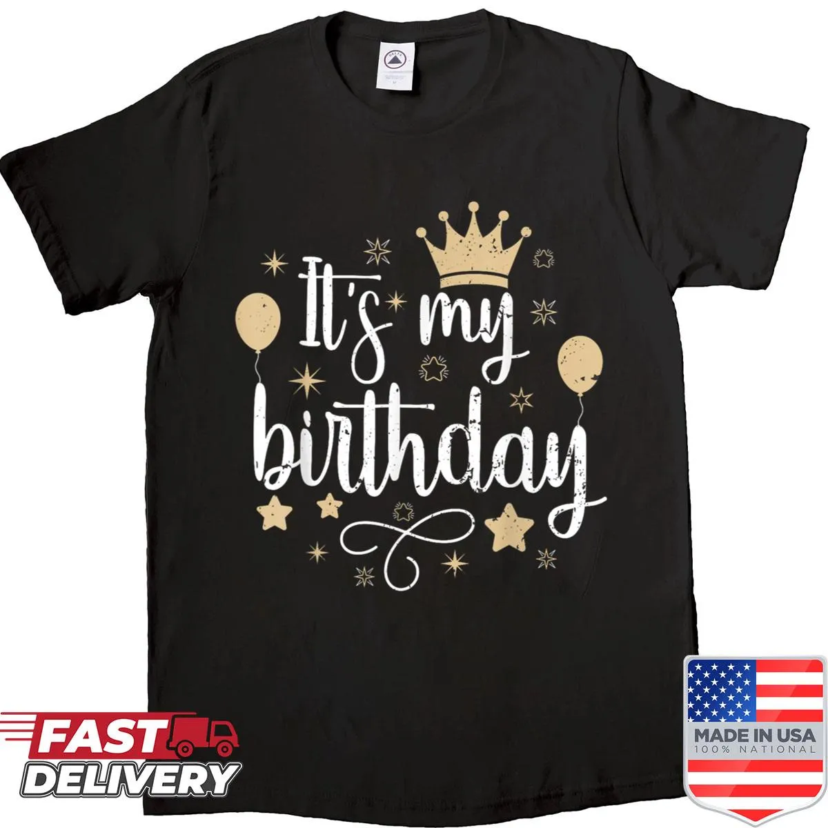 Funny birthday shirt with crown and balloons design