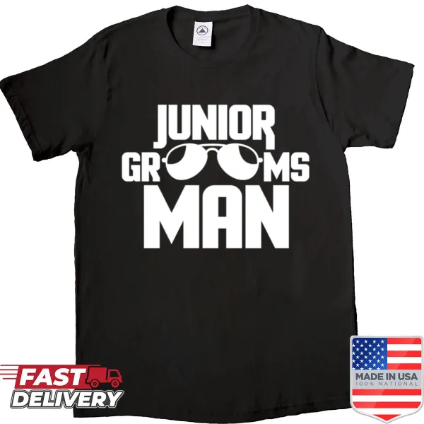 Junior Grooms shirt with playful wedding-themed text
