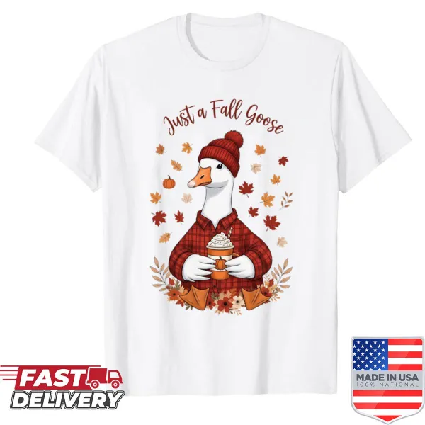 Funny fall shirt with a goose illustration and text