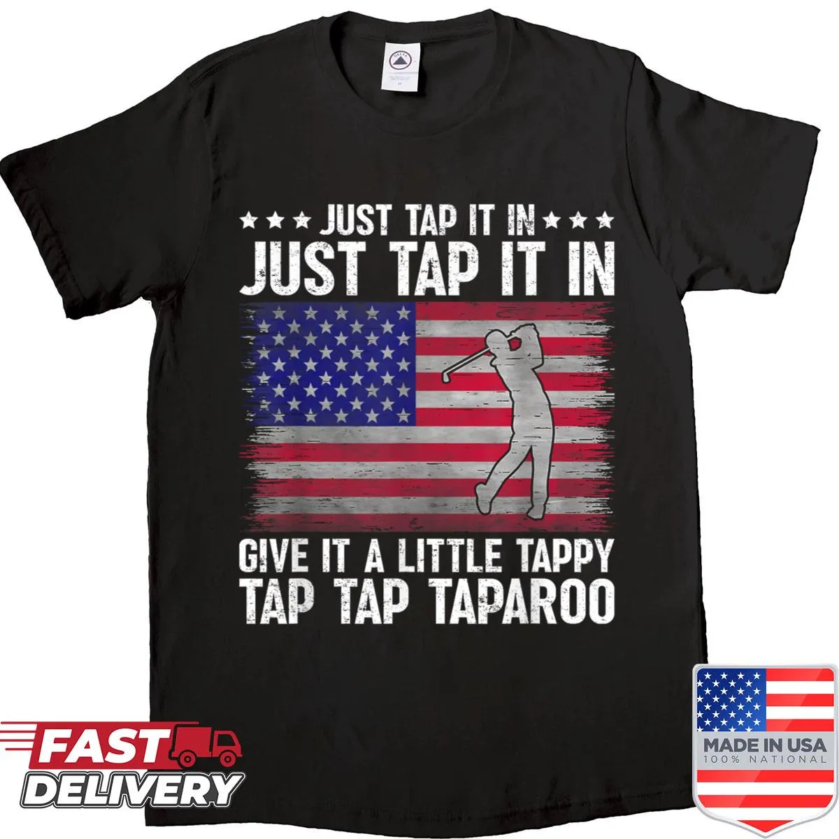 Funny golf shirt with US flag and text