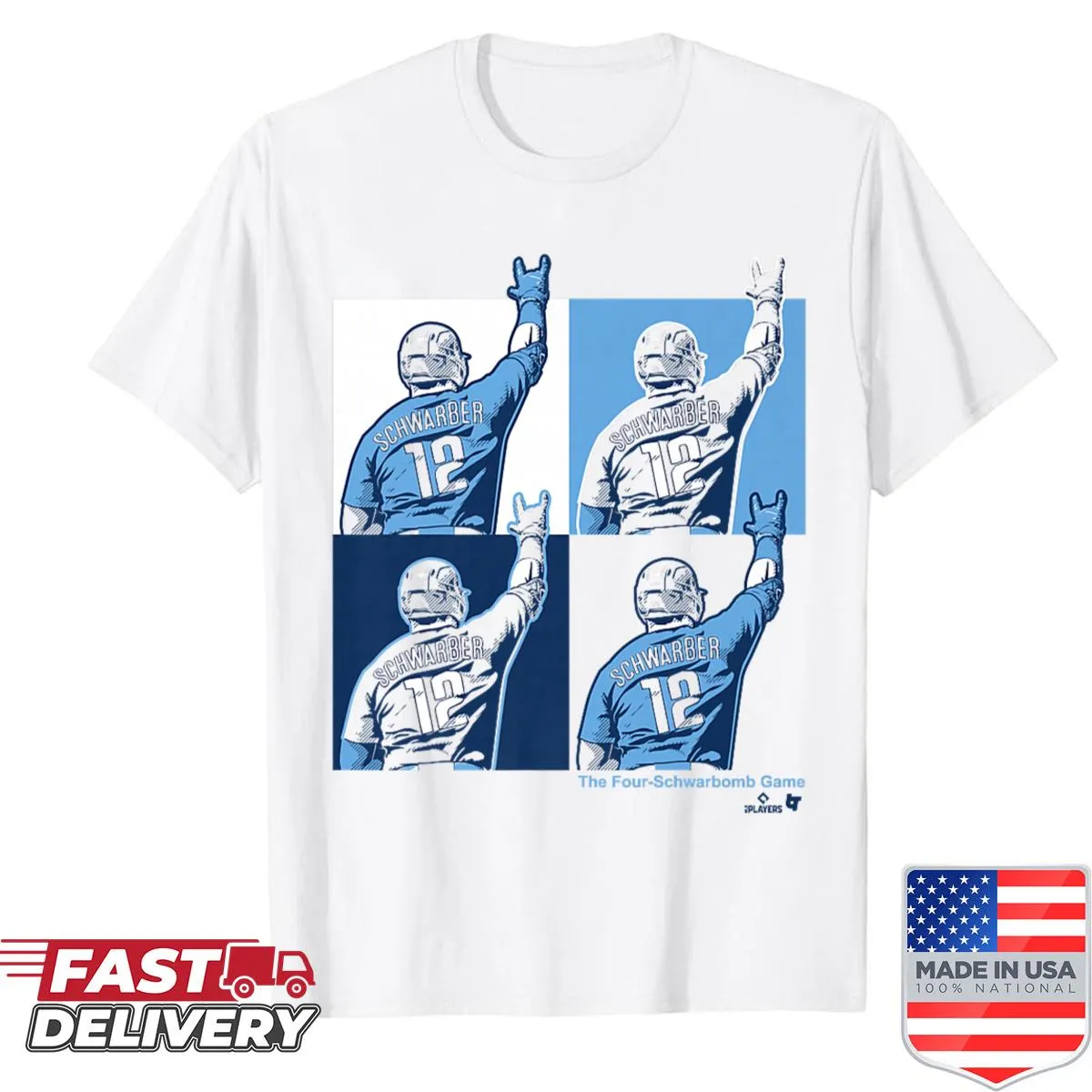 Shirt featuring Kyle Schwarber's 'Schwarbomb' graphic for fans