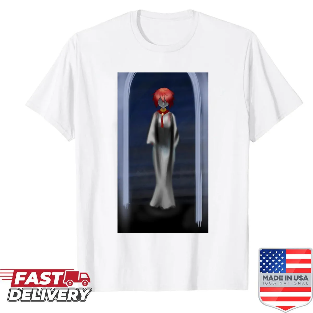 Eerie shirt featuring a haunting figure and twisted elements, perfect for horror fans.