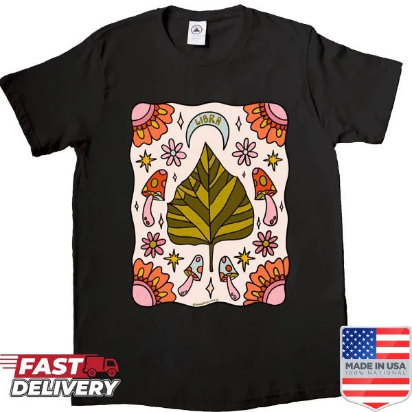 Libra-themed shirt featuring a minimalist leaf design