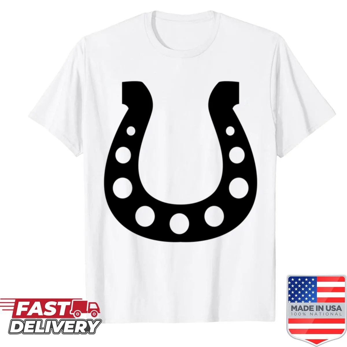 Horseshoe graphic symbolizing luck on Lucky Horseshoe shirt