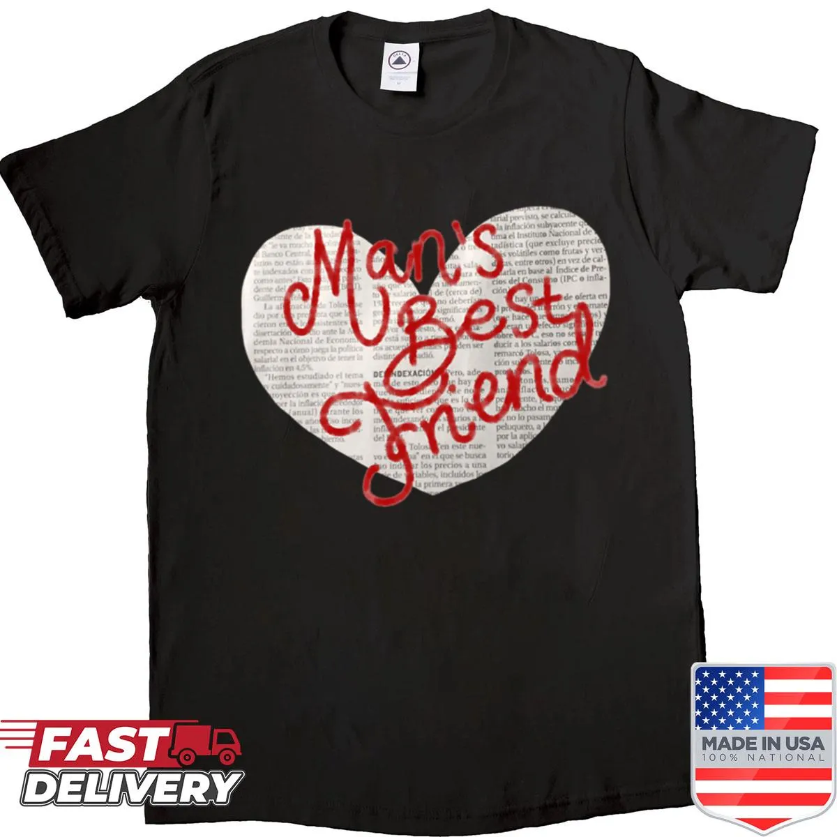 Cute shirt featuring 'Man Friend' text with a paper heart graphic