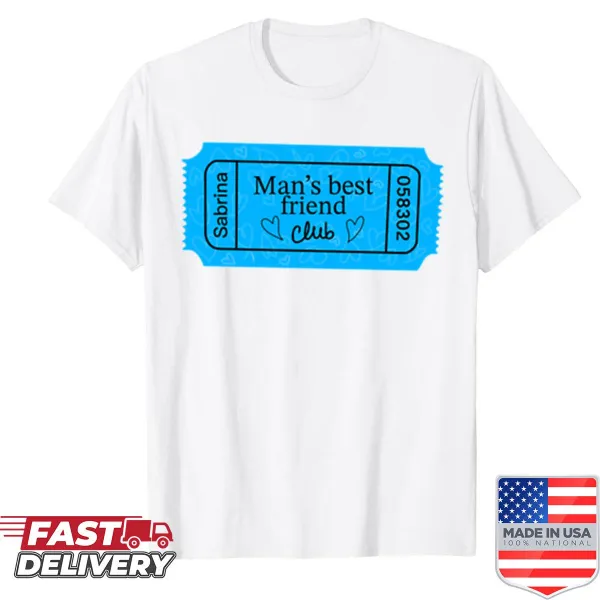Graphic Mans Friend Club ticket design on a T-shirt