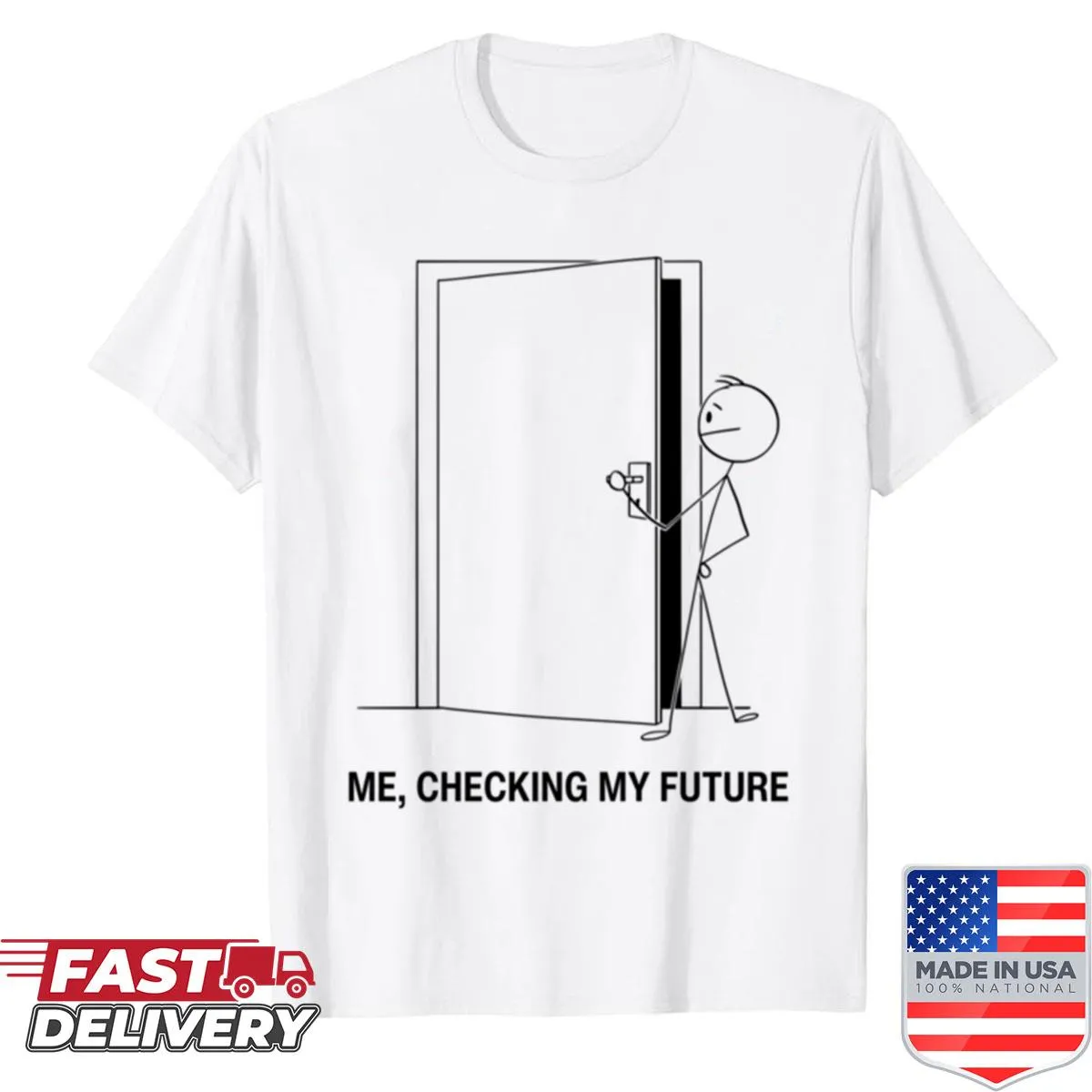 Funny stick figure graphic contemplating the future