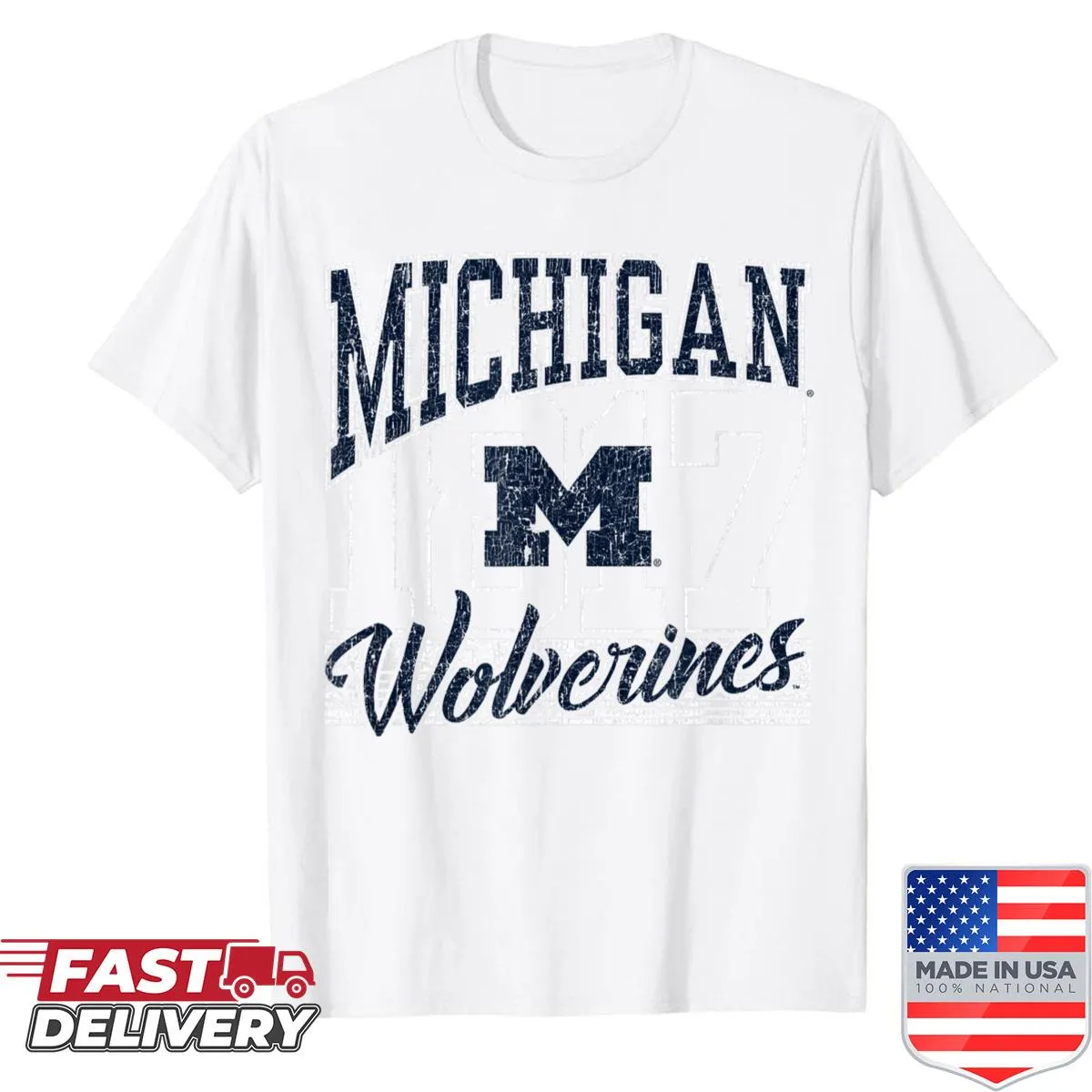 Vintage distressed Michigan Wolverines shirt in gray with retro design