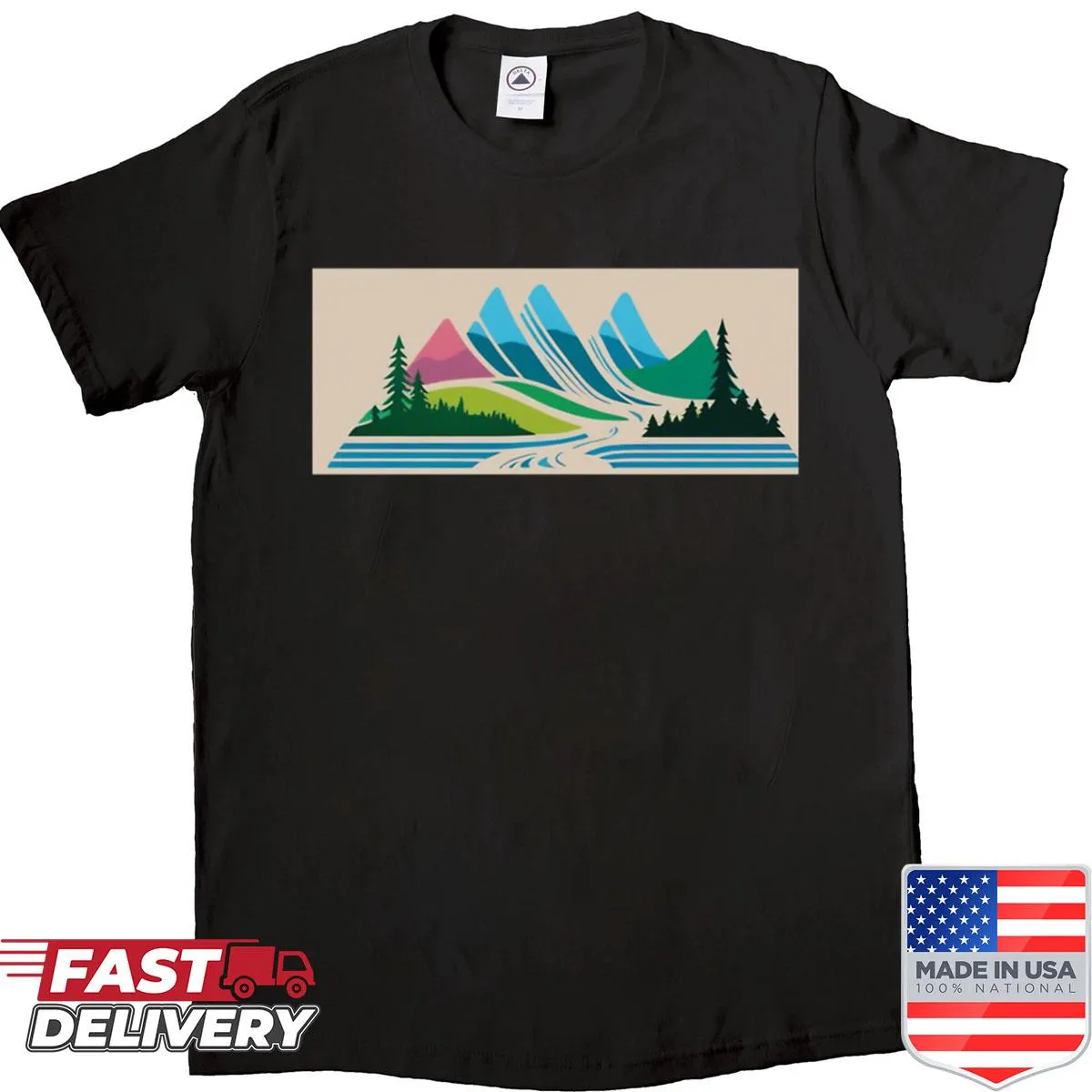 Minimalist mountain design on a casual shirt