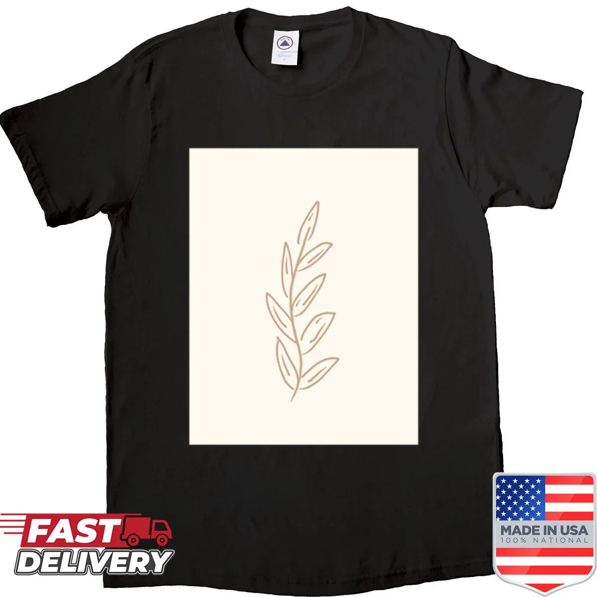 Minimalist botanical leaf design printed on a casual shirt