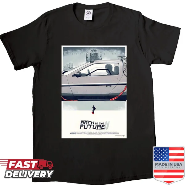 Minimalist vintage-inspired T-shirt design referencing Back to the Future