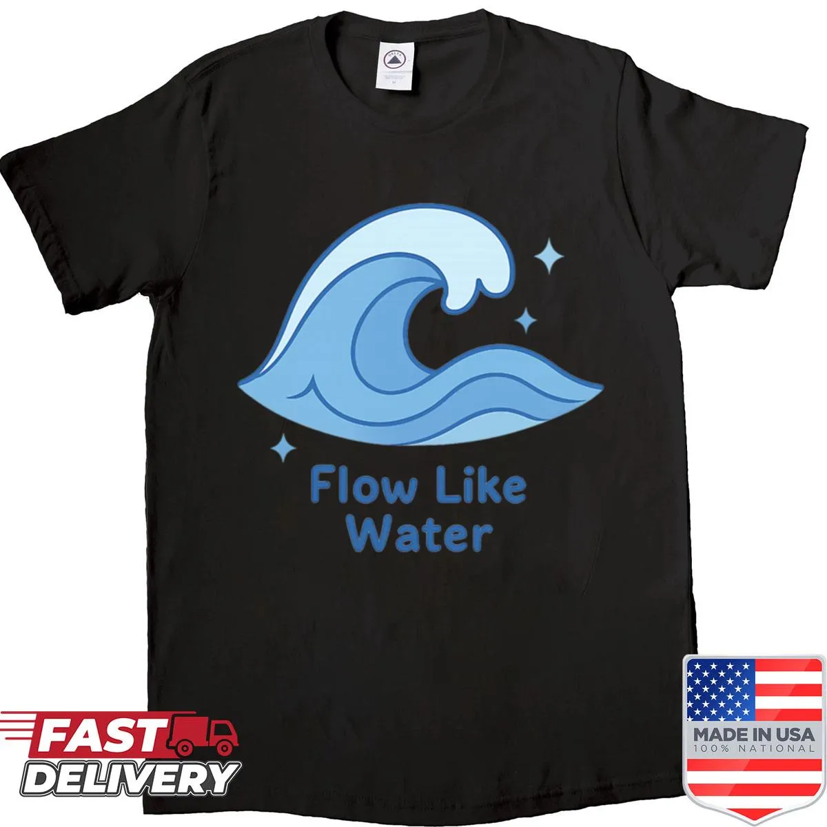 Minimalist shirt with text 'Flow Like Water' in simple design