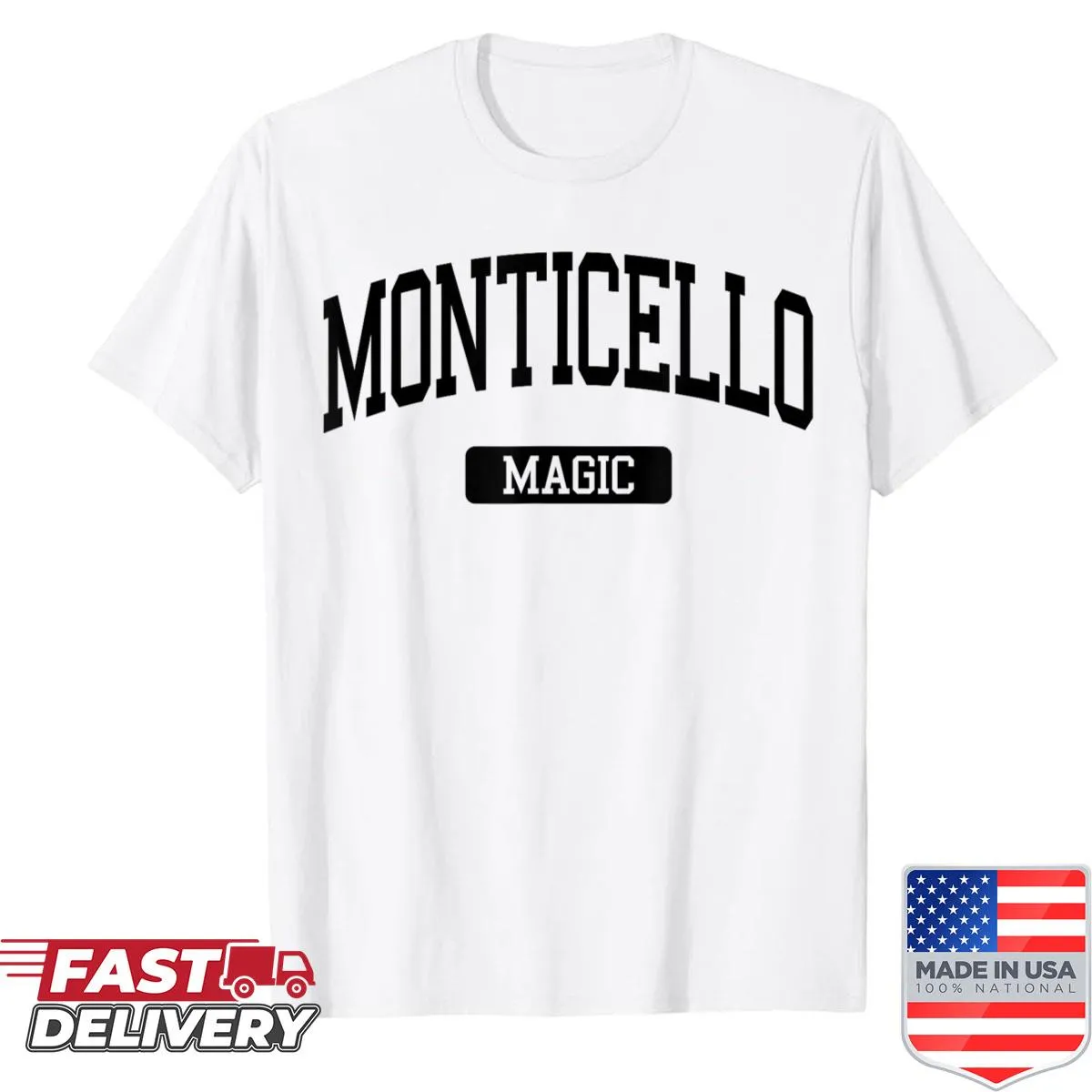 Monticello High School varsity sports shirt.