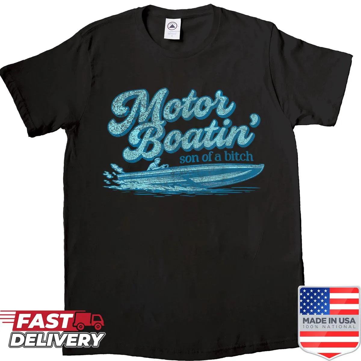 Vintage funny t-shirt for fishermen with humorous motor boating phrase