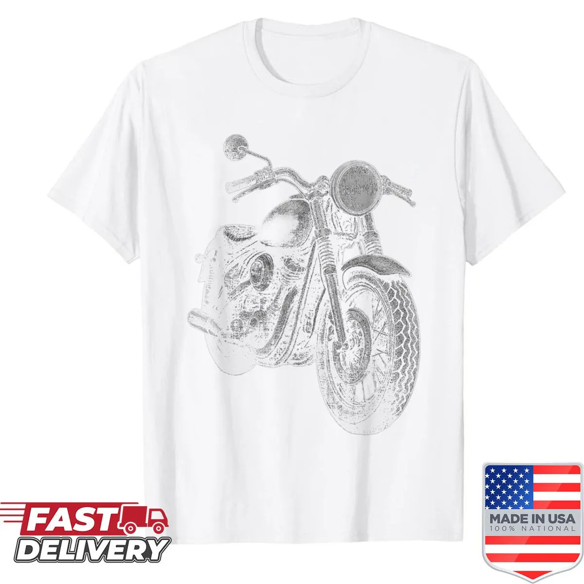 Bold motorcycle graphic on a men's biker shirt